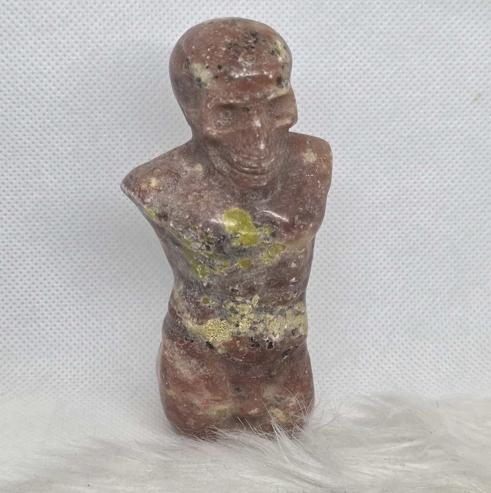 Peach Blossom Jasper Skull Body Carving – Unique Crystal Figure